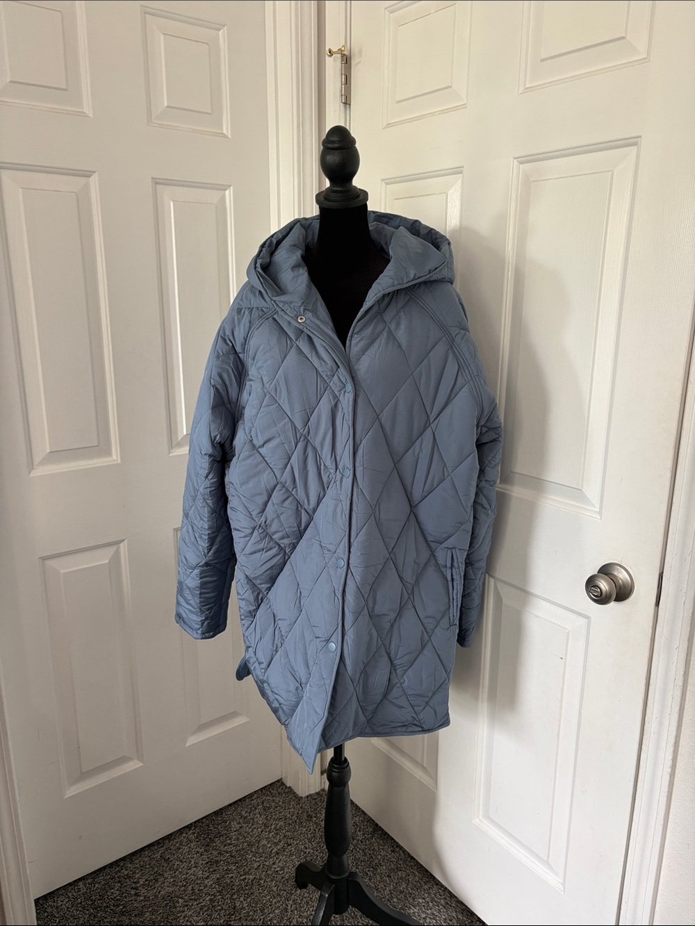 Light Blue Quilted Hooded Women's Coat
